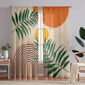 Flowers Mid Century Linen Curtains